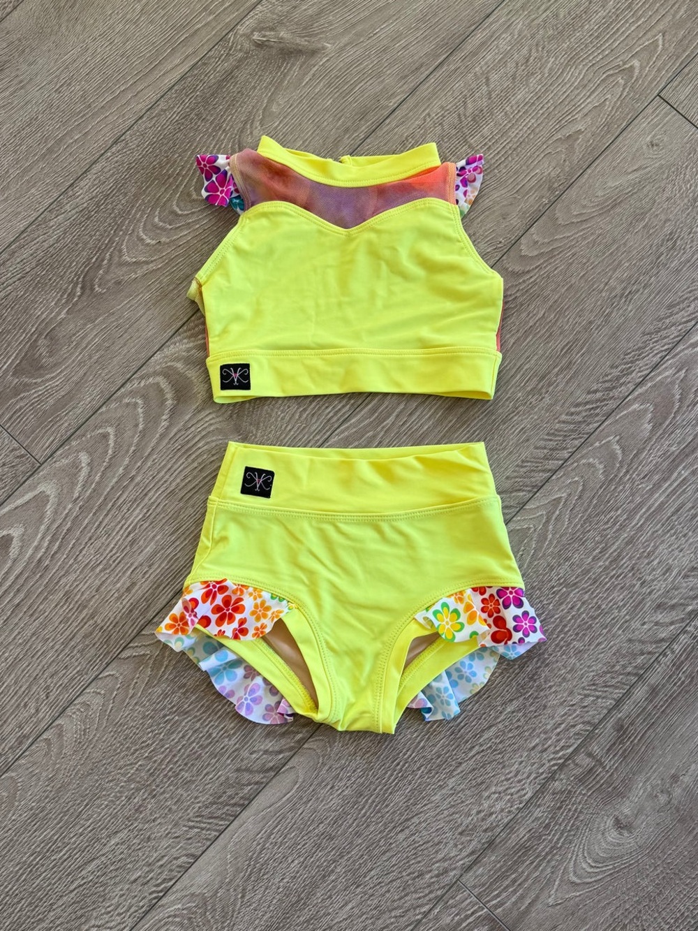 Kandi Kouture, Vintage Ruffle Set in Floral Mesh Neon Yellow, CM Child 5/6